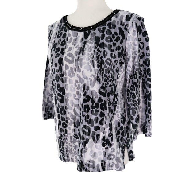 Alfred Dunner Leopard Print Tee Women SP Career Officecore Trendy Elevated Basic - Picture 1 of 11
